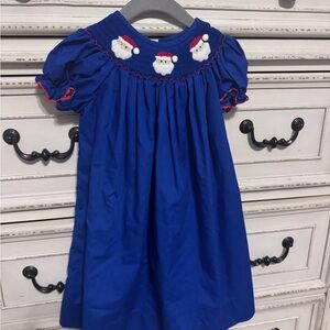 Blue Dress with Santa Embroidery